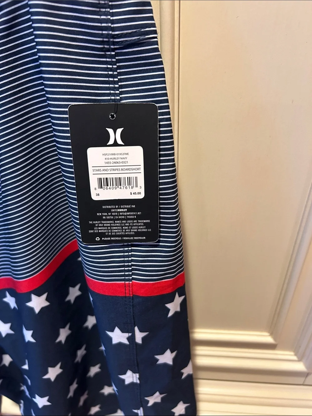 Hurley Navy Star & Stripe Swim Board Shorts with Red Trim
